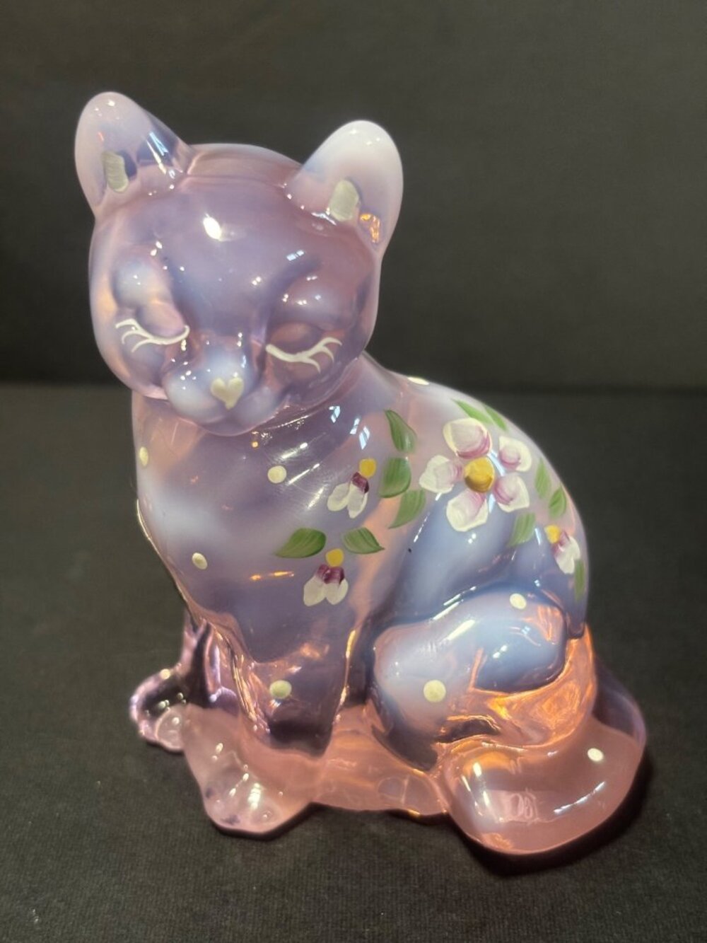 Fenton Art Glass Cat Figurine Signed By Artist and Sean K Fenton Limited Run
